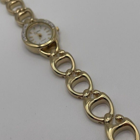 Working Colibri Diamond Gold Tone Women’s Wrist Watch MOP Mother Of Pearl Face - Picture 3 of 12